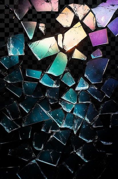 colorful glass fragments scattered on transparent background