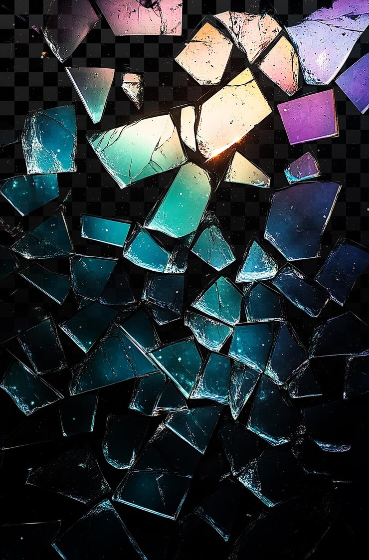 PSD colorful glass fragments scattered on transparent background
