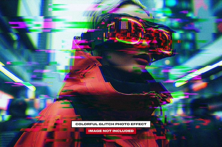 PSD colorful glitch photo effect