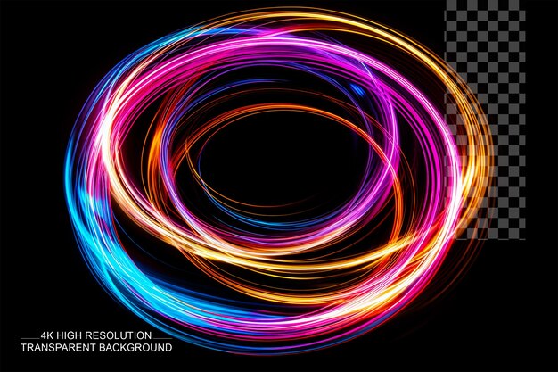 PSD colorful glowing shiny circle lines effect luminous waves on transparent background