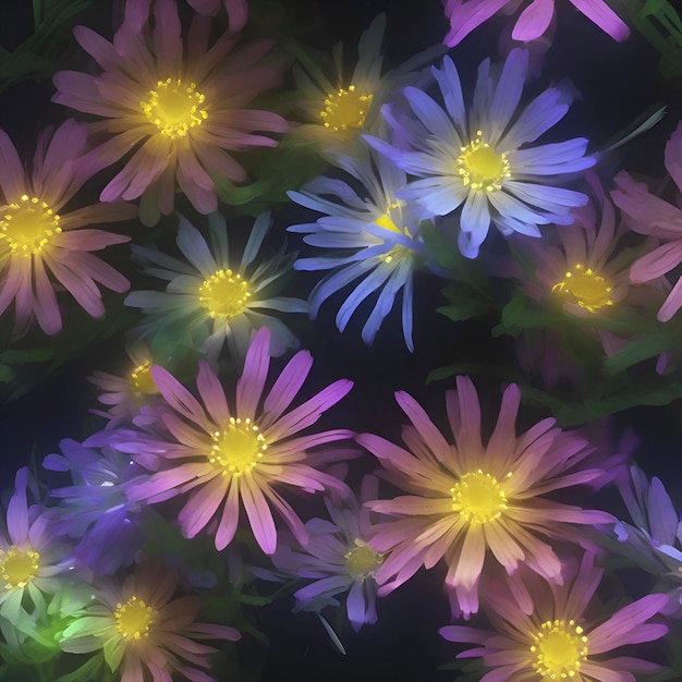 PSD colorful glowing wildflower at night aigenerated