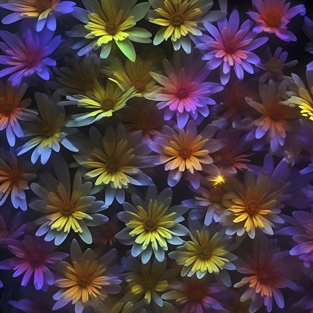 Colorful glowing wildflower at night aigenerated