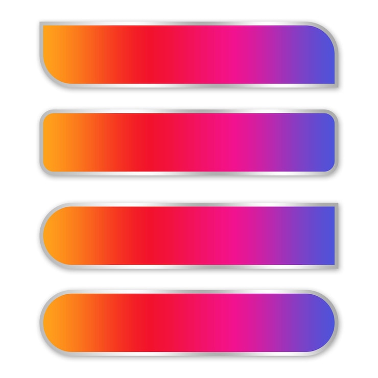 PSD colorful gradient buttons with rounded corners for social media instagram button element