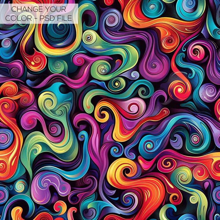 PSD colorful graphics of different colors are shown on a colorful background