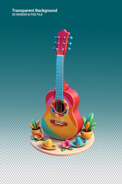 PSD a colorful guitar is shown with a blue background