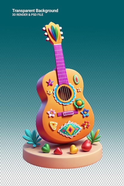 PSD a colorful guitar with a picture of a guitar on it