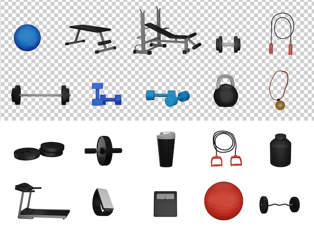 PSD 3dスタイルのカラフルなジム設備コレクション