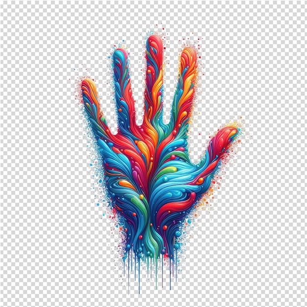 PSD a colorful hand print of a hand that saysthe wordon it