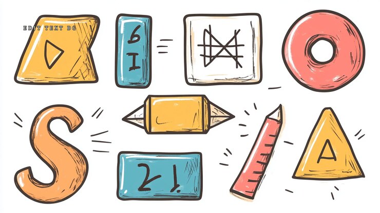 PSD colorful handdrawn shapes letters and numbers educational playful and whimsical illustration