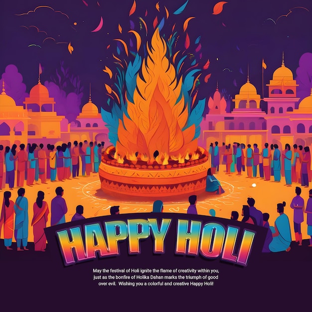 PSD colorful happy holi dhuleti indian festival social media post design template