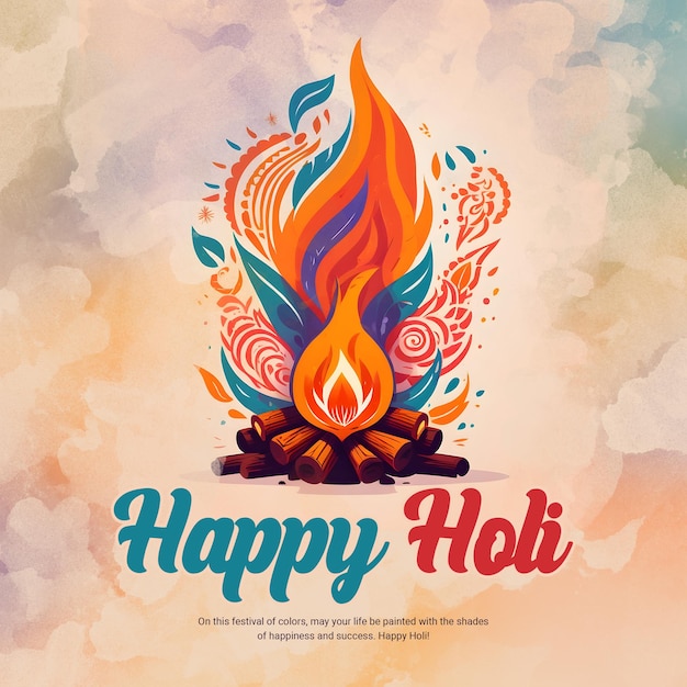 PSD colorful happy holi dhuleti indian festival social media post design template