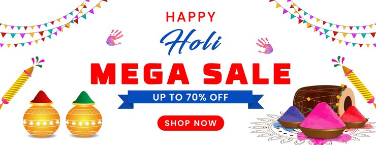 PSD colorful happy holi mega sale discount offer banner template design