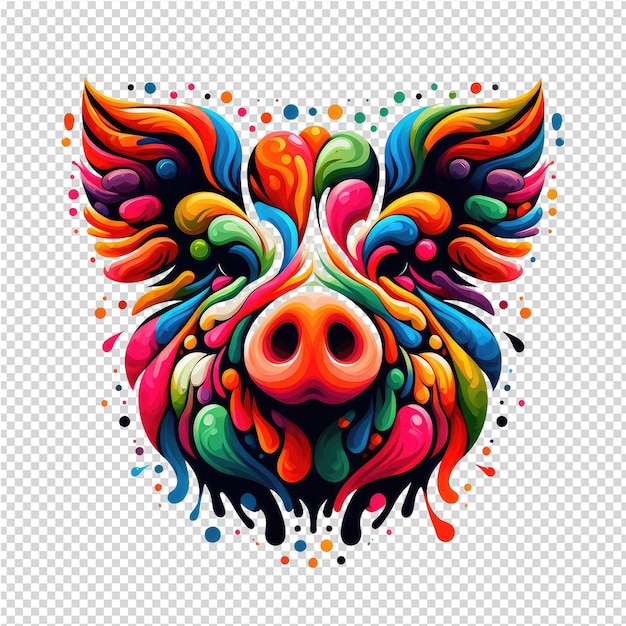 PSD a colorful head of a pig with a colorful pattern on it