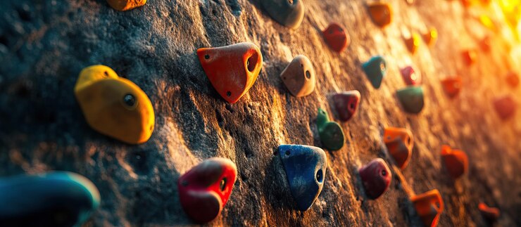 PSD colorful holds on an indoor climbing wall