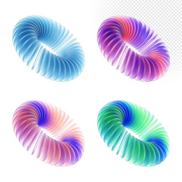 Colorful Holographic 3D Torus Shapes Glassmorphism Set