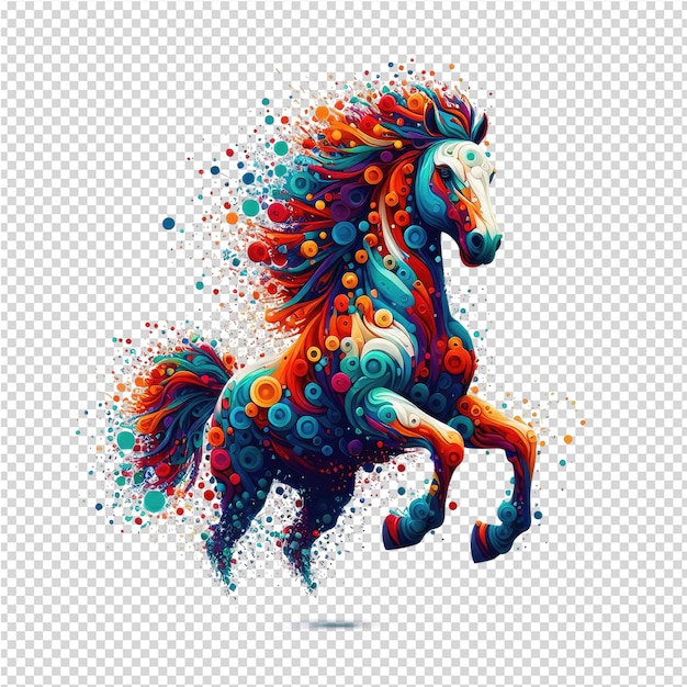 A colorful horse with a colorful mane