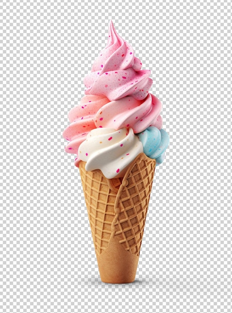 Colorful ice cream cone ai cutout on transparent