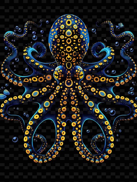 PSD a colorful illustration of a blue octopus with yellow and blue dots