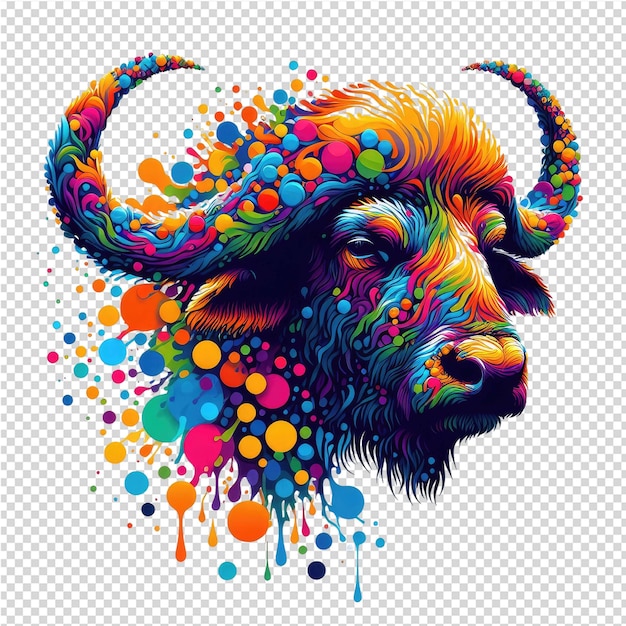 PSD a colorful illustration of a buffalo with colorful spots and a colorful background