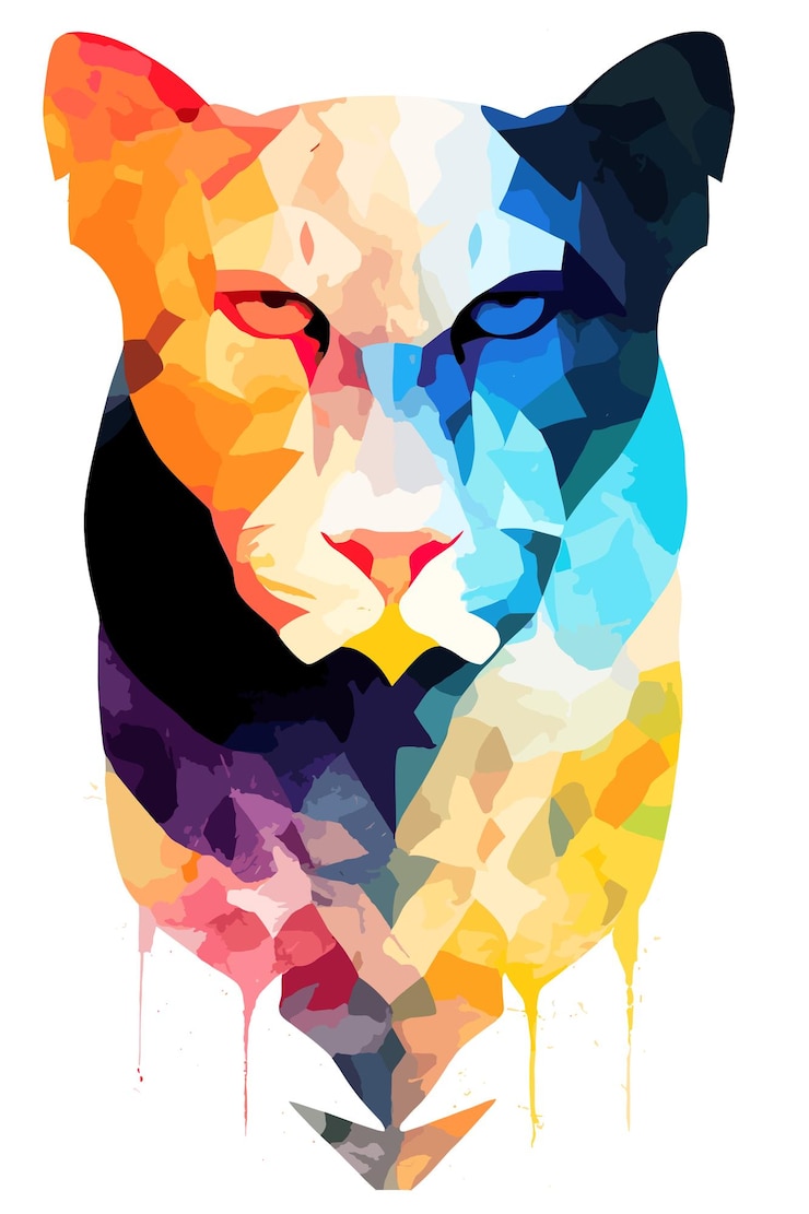 PSD a colorful illustration of a cat with a face and a lions face