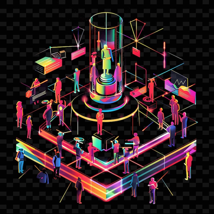 PSD a colorful illustration of a colorful design with people standing around it