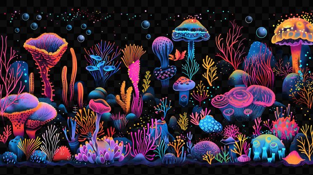 PSD a colorful illustration of a coral reef with jellyfish and corals