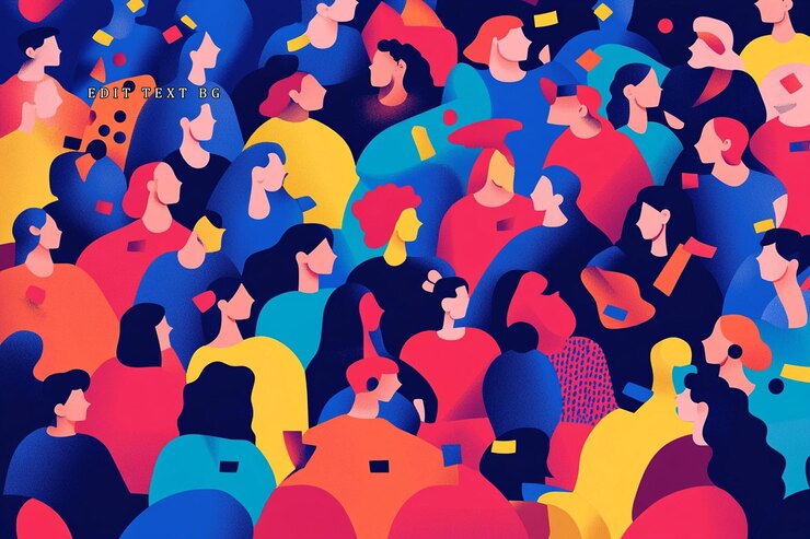 PSD colorful illustration of a diverse crowd of people