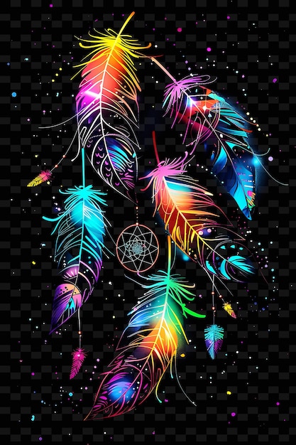 A colorful illustration of feathers with a black background with a white circle in the middle