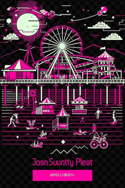 PSD a colorful illustration of a ferris wheel with a moon in the background