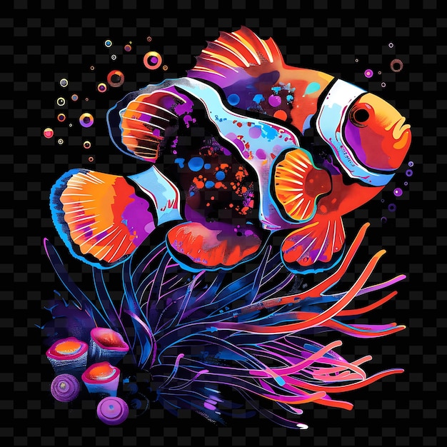 PSD a colorful illustration of a fish with the words quot clownfish quot on it