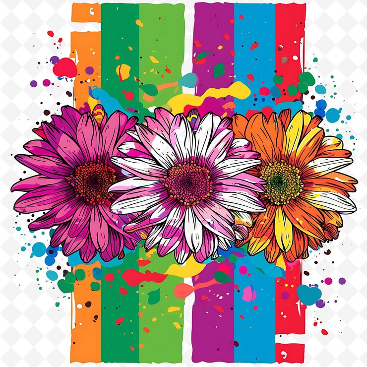 PSD a colorful illustration of flowers with the words daisies on it