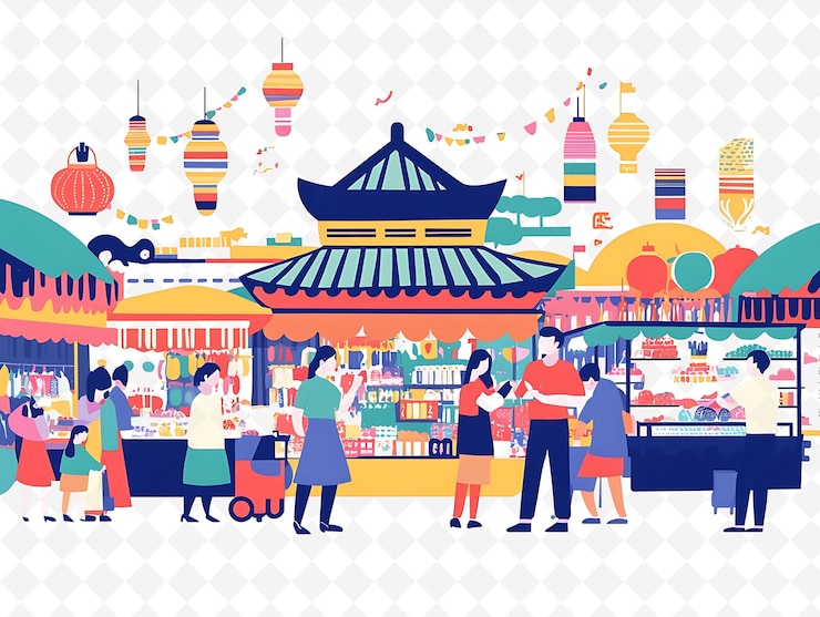 PSD a colorful illustration of a food stall with a sign that says quot the word quot on it