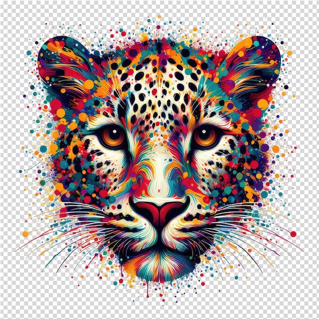 PSD un'illustrazione colorata di un leopardo con macchie multicolori