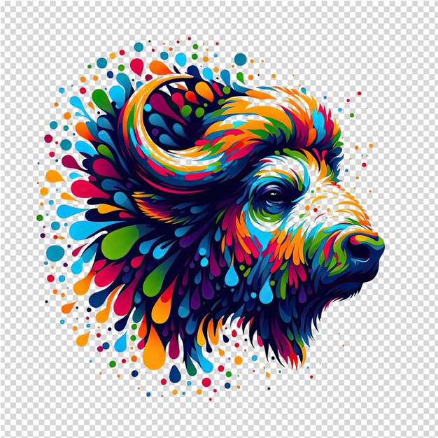 красочная иллюстрация головы льва с красочными пятнами и многоцветными кругами