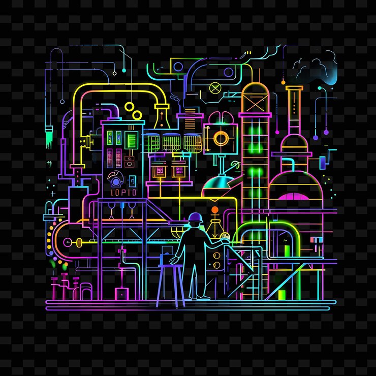 PSD a colorful illustration of a man standing in front of a large electronic device
