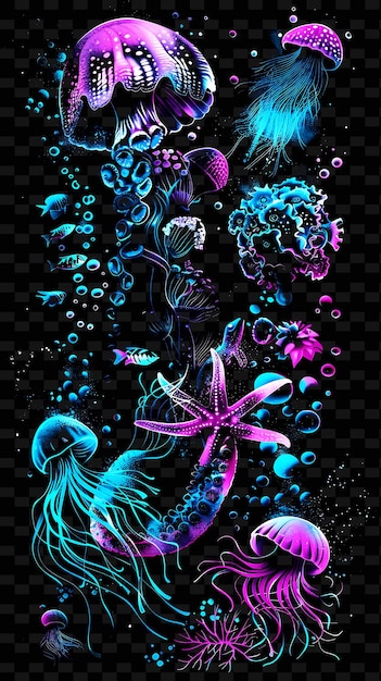 PSD un'illustrazione colorata di una sirena con una stella marina su di essa