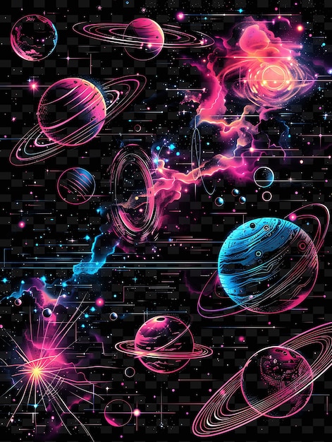 Un'illustrazione colorata di pianeti e stelle con spazio per il testo