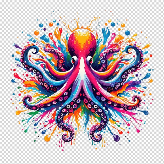 PSD a colorful illustration of a rainbow colored octopus with multicolored dots