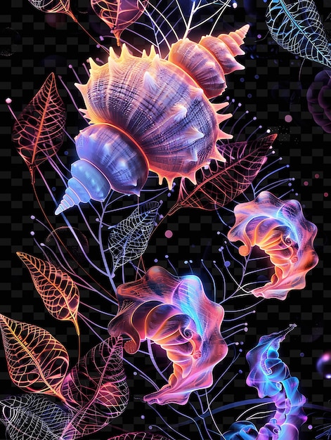 PSD un'illustrazione colorata di conchiglie marine e una stella marina