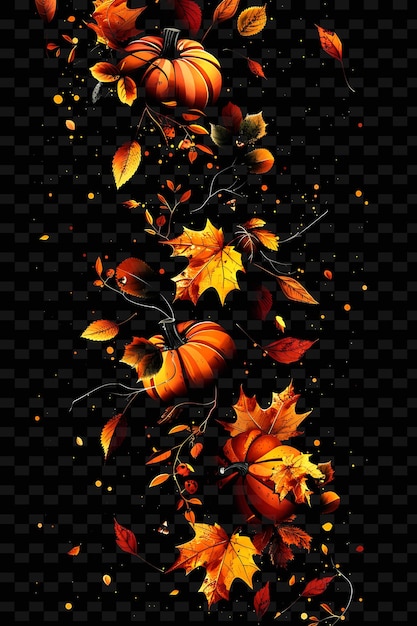 PSD a colorful illustration of a spooky pumpkin with fall leaves and yellow flowers
