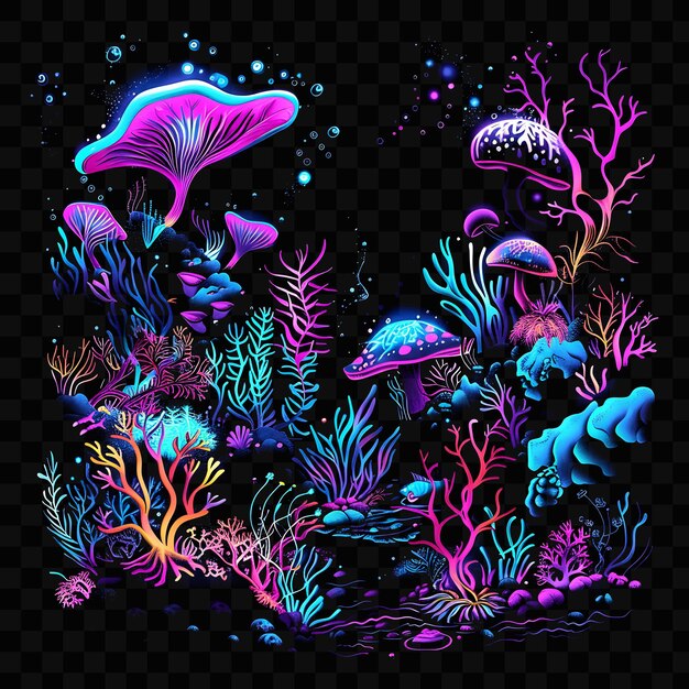 A colorful illustration of underwater corals and jellyfish