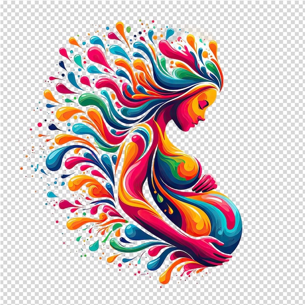 PSD un'illustrazione colorata di una donna con i capelli colorati e la parola sirena