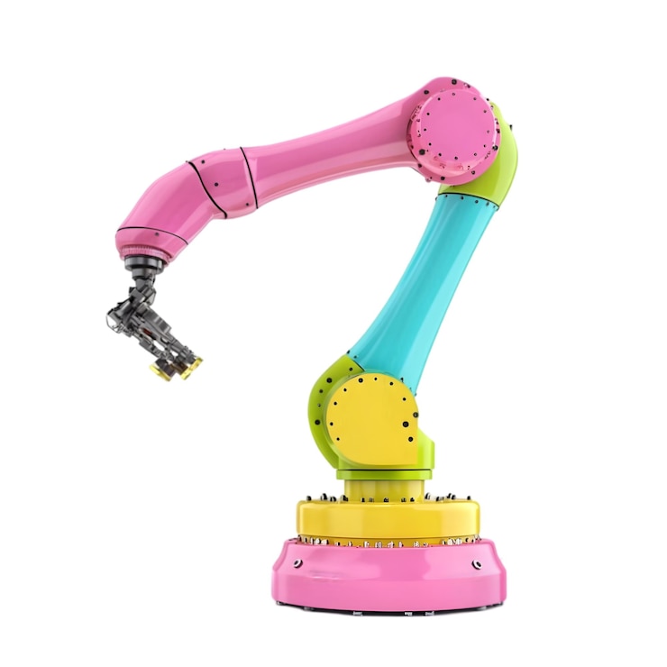 PSD colorful industrial robotic arm 3d automated machine for manufacturing and robotics illustration