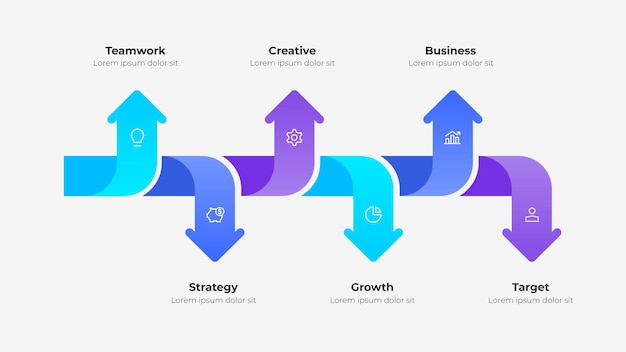 colorful infographic highlighting teamwork strategy creativity growth and business vision