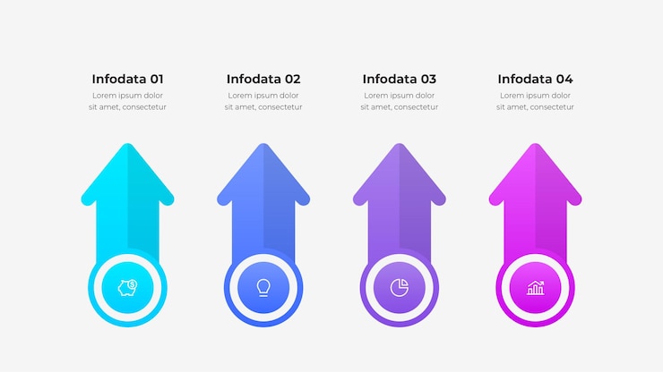 PSD colorful infographic progress arrows highlighting opportunities and growth