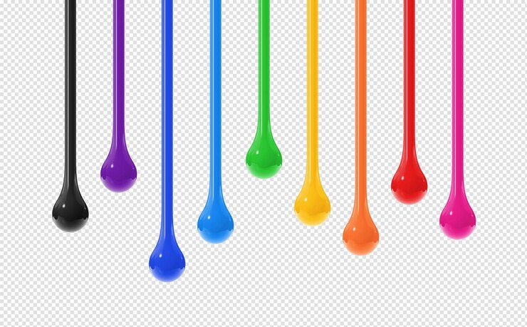 PSD colorful ink drops on transparent background