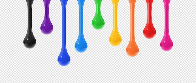 PSD colorful ink drops on transparent background horizontal banner