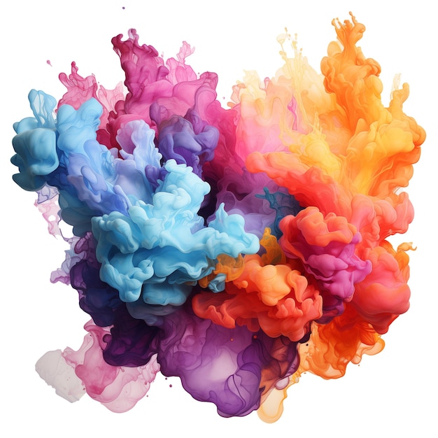 PSD colorful ink in water isolated on transparent background abstract colored background