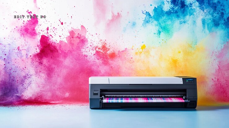 PSD colorful inkjet printer with vibrant background