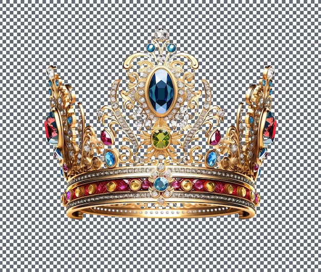 PSD colorful jewels embed crown isolated on transparent background